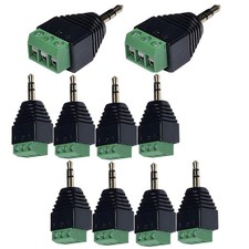 3.5mm TRS Male Screw Terminal Plug Solderless Audio Adapter, 10 Pack Green