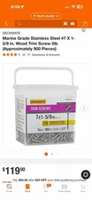 Deckmate 5 Lbs (900qty) 7 X 1-5/8” 316 Stainless Steel Trim Screws Flat,Star Drv