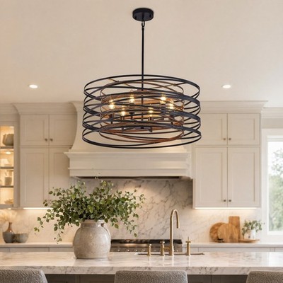 24'' Pendant 6 Light LED Chandelier for Kitchen Living Room Rustic Drum Fixture