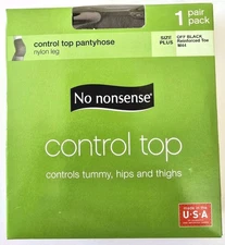 1× No Nonsense Regular Control Top- Off Black-Size PLUS-Reinforced Toe-Style M44