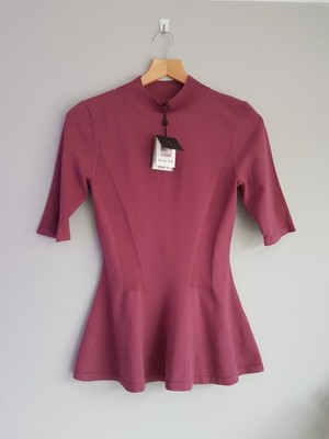 Massimo Dutti Rose Pink Peplum High Neck Top Jumper_Size S_NEW with Tags
