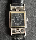 Vintage Seiko Ladies Cocktail Square Watch. V400-6289 Black Dial Stainless Steel