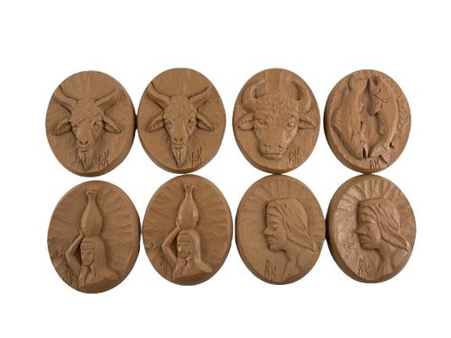 Lot of 8 Hand Carved Zodiac Wood Blocks Signed RK Unique Home Decor Art