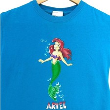 VTG 90s Disney Store Ariel The Little Mermaid Blue Graphic Shirt Kids M Kidcore