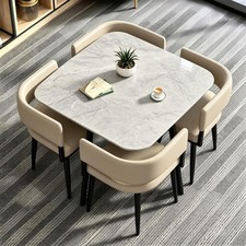 Compact Square Dining Table Set for 4 – Space-Saving Slate Table 80cm