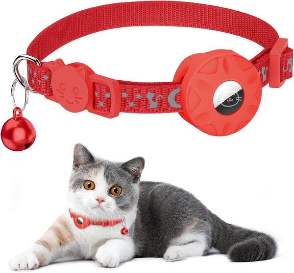 Collar AirTag para Gato – Silicona suave, Reflectante, Liberación rápida, 22–35