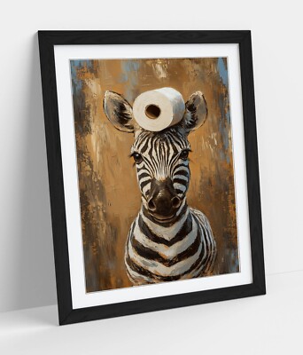 KLEINES ZEBRA NIEDLICHES BADEZIMMER WANDBILD - GERAHMTES WANDBILD POSTER PAPIERDRUCK