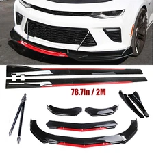 For Chevrolet Chevy 2 Layer Front Bumper Lip Splitter Spoiler Glossy Black Red