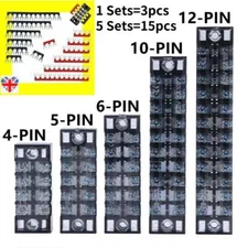 1-5 Sets 3-12 Pin Terminal Block Barrier Strip Dual Row Screw 15/25A with Cover