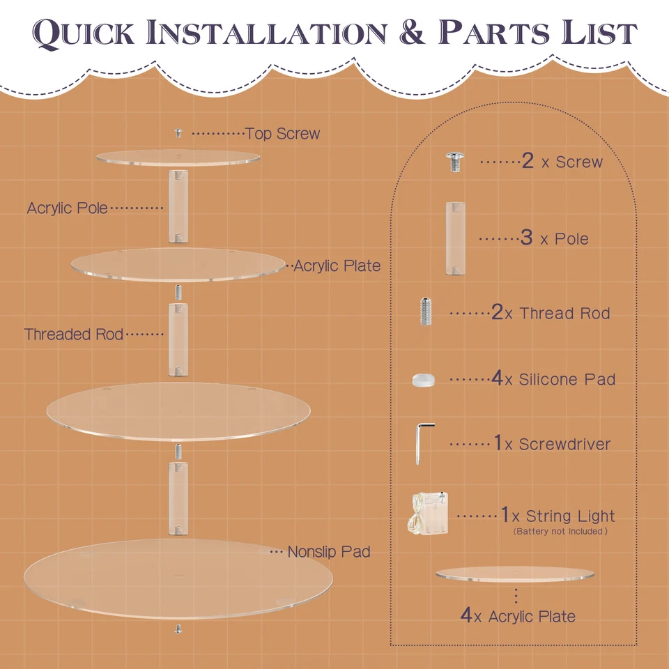 Suporte redondo para cupcake 4 camadas acrílico cupcake display transparente torre de cupcake luz LED - Imagem 2 de 4