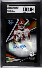 2022 Bowman U Best BA-WS Will Shipley SGC 10 GEM MINT RC Clemson Autographed 