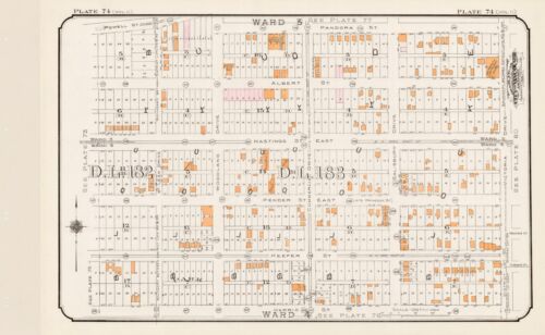 1912 CHARLES E. GOAD VANCOUVER CANADA PANDORA ST TO HARRIS ST ATLAS MAP - Picture 1 of 2