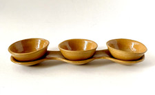 Gardo Ceramic Condiment Dip Set 3 Bowls On Tray Hand Thrown Art Pottery Signed
