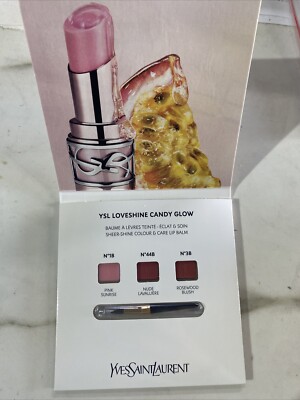 YVES SAINT LAURENT LOVESHINE CANDY GLOW SAMPLE CARD 3 Samples YSL Lip Balm Pink