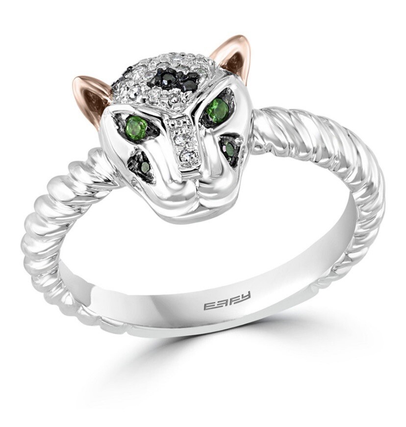 NEW! Effy Silver Panther Ring W Diamond Accents Size MSRP $800/  Amazing!