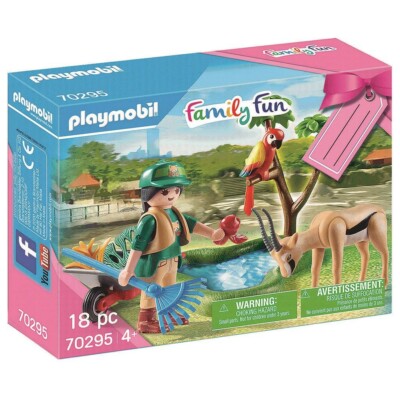 PLAYMOBIL Family Fun Zoo Playset 70295 with Gazelle Parrot Pond