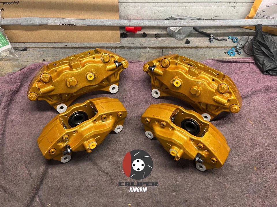 Juego de pinzas delanteras traseras Subaru STi 4 pistones rojo Impreza WRX 08-17 con recubrimiento en polvo Foto 2 de 4