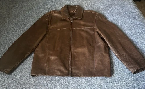 Marc New York Andrew Marc Mens Large Brown Pebbled Leather Bomber Jacket Heavy video thumbnail
