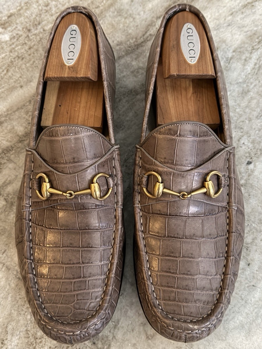 GUCCI 1953 CROCODILE LOAFERS GRAY HORSEBIT JORDAAN 12.5 US  display picture 1
