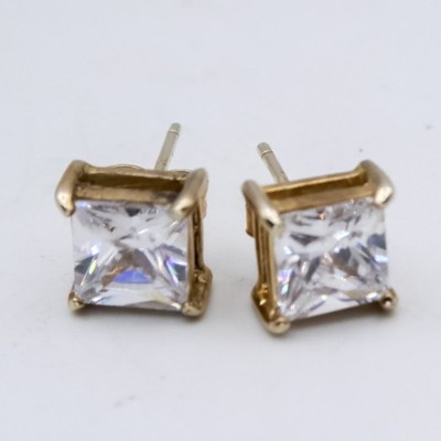 Sterling Silver 925 Cubic Zirconia Princess Cut Solitaire 7.6mm Womens Earrings 