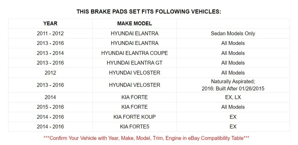 Pastillas de freno delanteras traseras de cerámica para Hyundai Veloster Hyundai Elantra 2013-2016 EE. UU.⭐ Foto 3 de 4