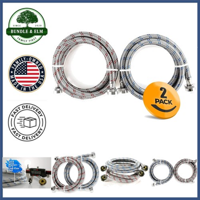 #ad 4ft Stainless Steel Washing Machine Hoses Hot and Cold Water Supply Pack $35.50