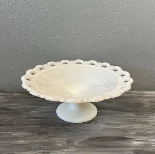 Anchor Hocking Colony Lace Edge Milk Glass Pedestal Compote Dish Bowl Stand 11"