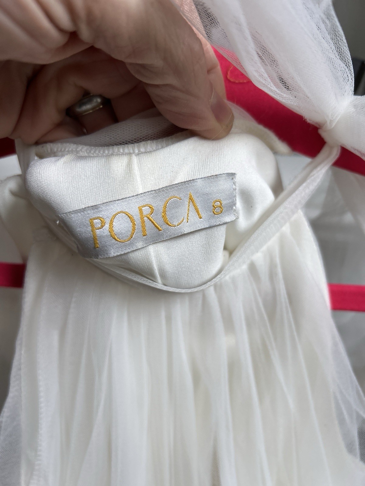 PORCA girls petticoat tulle ruffle pompon dress - bright white - size 8