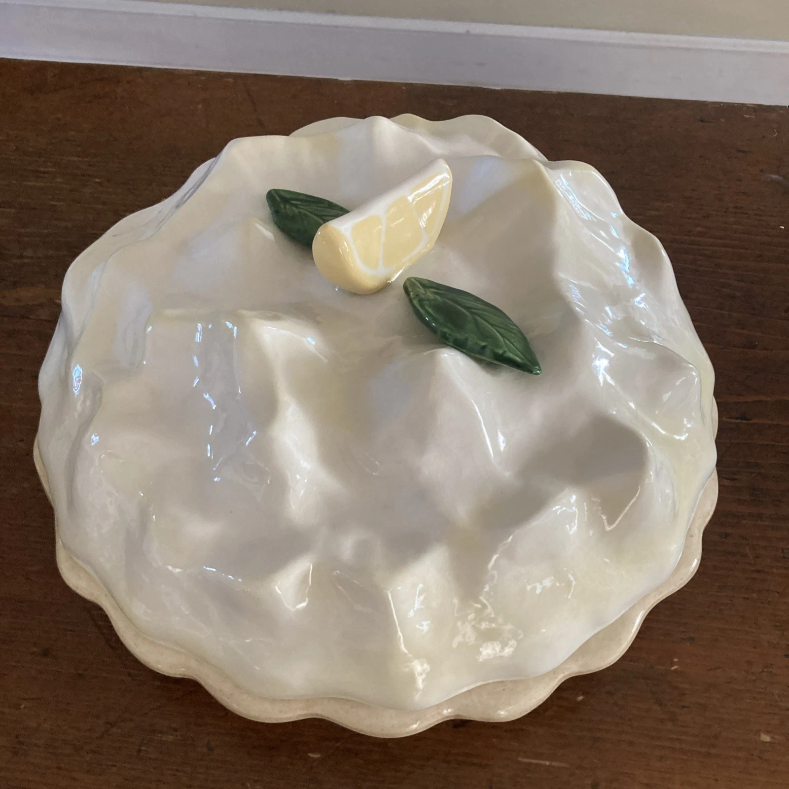 Vintage Ceramic Lemon Meringue Pie Keeper Covered Serving Dish