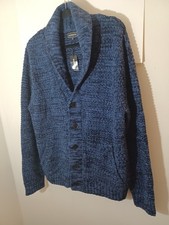 Express Mens Blue/Black Collered Heavyweight Button-up Cardigan New Size XL