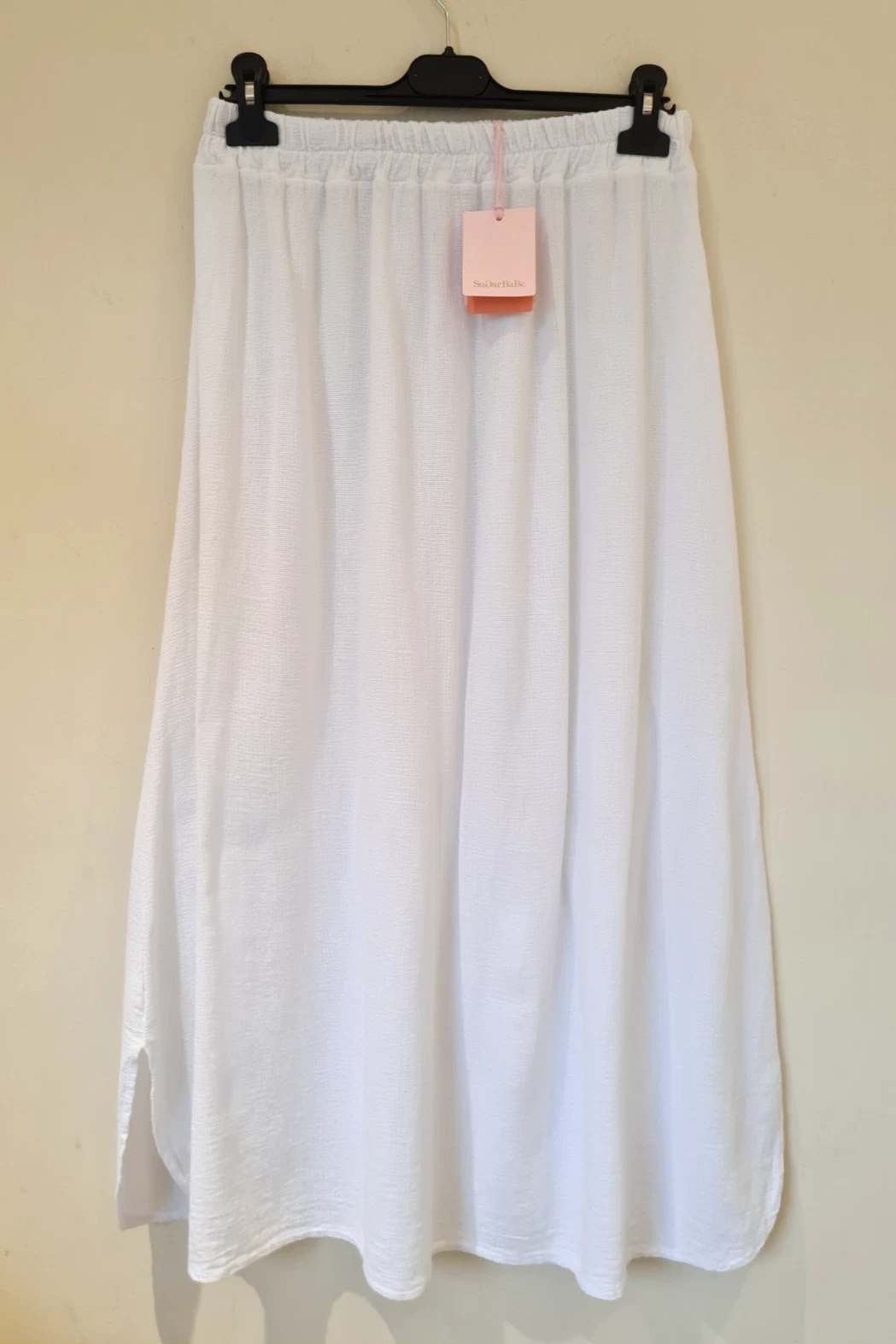 Italian Washed Linen Skirt One Size 10-14 Lagenlook Elastic Waist Side Split New