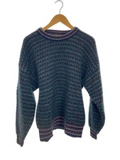 EDDIE BAUER 80s Black Tag Birdseye Knit Sweater Thick XL Wool Green All-Over P