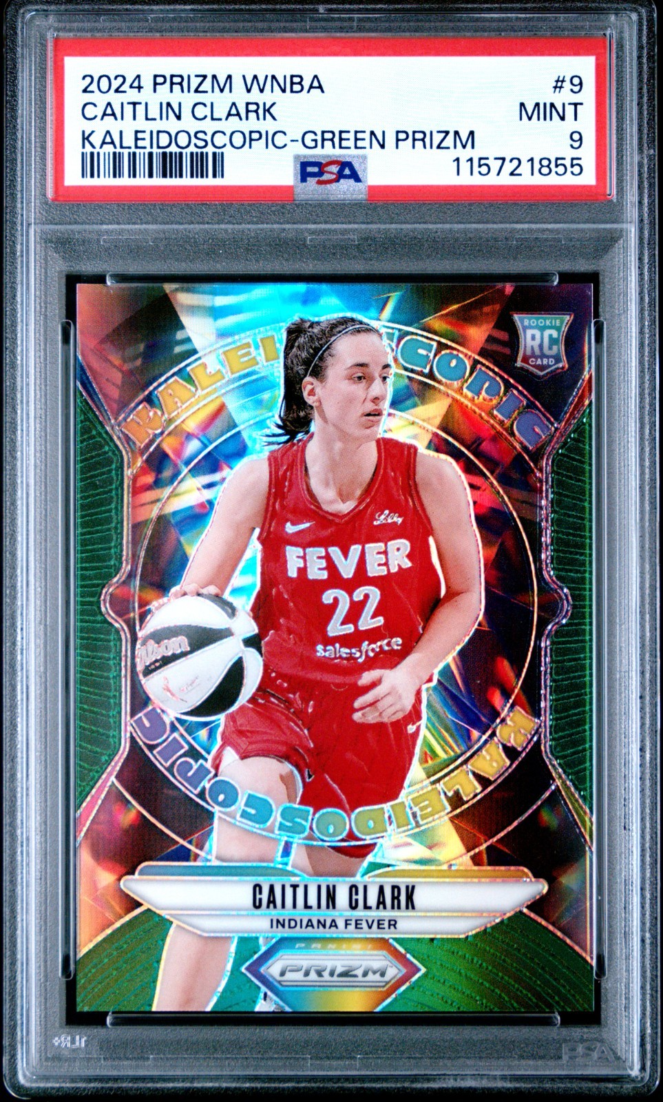 2024 PANINI PRIZM WNBA KALEIDOSCOPIC GREEN PRIZM #9 CAITLIN CLARK PSA 9