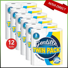 Gentille Kitchen Roll Twin 3PLY Towel Paper Rolls Strong Absorbent Durable White