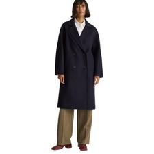 New Quince Women's L Cadet Navy Blue Italian Wool Double-Breasted Slouch Coat
