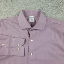 Brooks Brothers 346 Dress Shirt Mens 16 Red Houndstooth Slim Non Iron