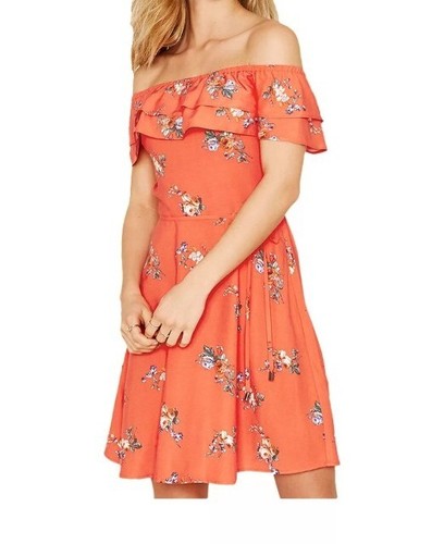 Oasis BNWT Orange Red Bardot Floral Skater Mini Dress size 10 Dress RRP £40  | eBay
