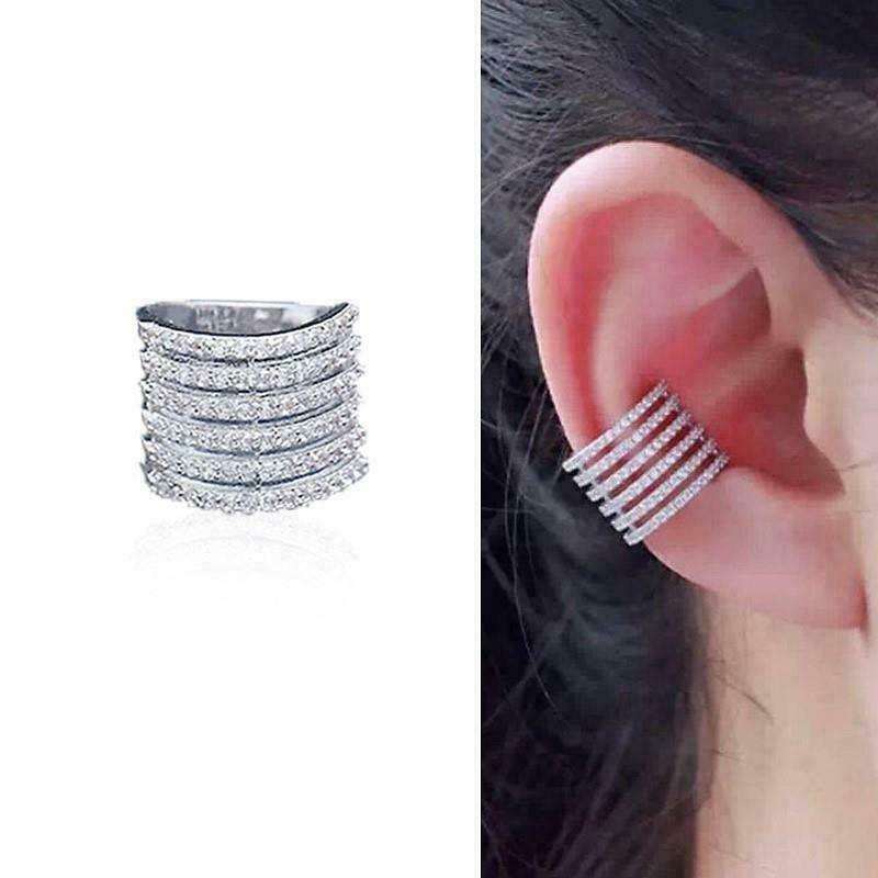 SINGLE SIDE Silver or Gold CZ Pave Lines Stripes Earring Ear
