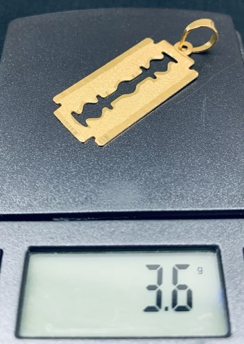 21k Yellow Gold Diamond Cut Razor Blade Cutter Rectangle Pendant Charm 3.6g - Picture 6 of 6