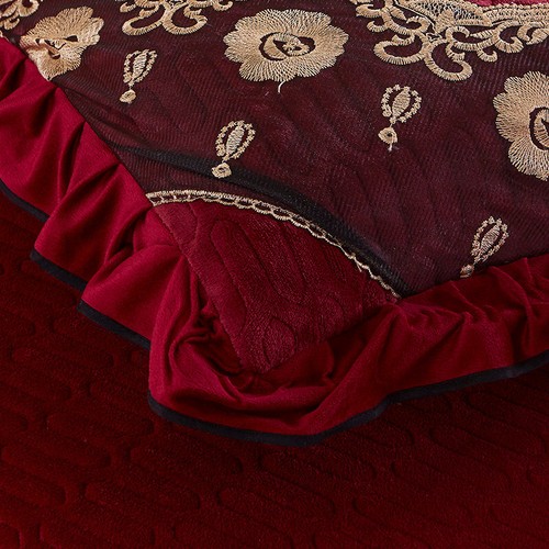 Vintage Latex Lace Velvet Quilted Bedspread Queen Zipper Soft King Bed Skirt 3pc - Picture 4 of 60
