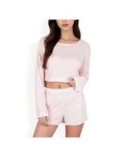 Women's Long Sleeve Cropped Pajama Set With Relaxed Shorts
