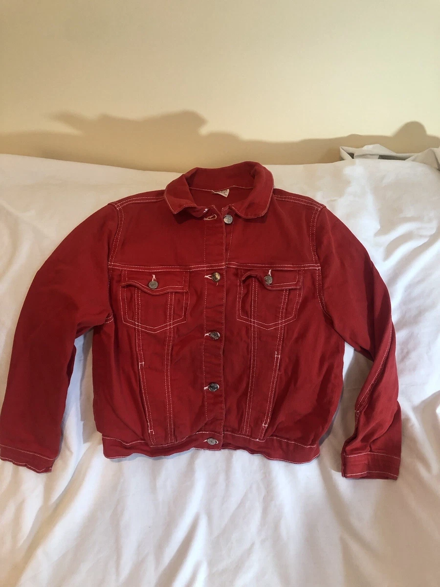 Zara Girls Size 11 / 12 CM 152 Red Denim Jacket