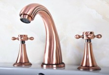 Red Copper Widespread Bathroom Basin Sink Faucet Dual Cross Handles Mixer Tap