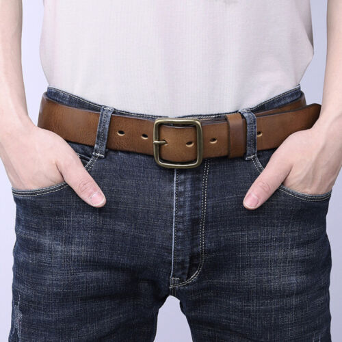 Cintura uomo in vera pelle cintura vita 38 mm larghezza ottone fibbia singolo rello per jeans - Foto 6 di 17
