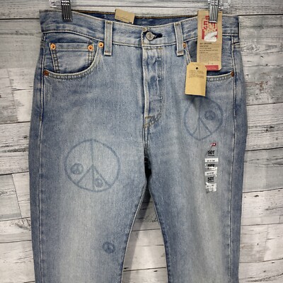Levi's 501 150th Anniversary Men's Button Fly Denim Jeans Peace Print Blue 30x34