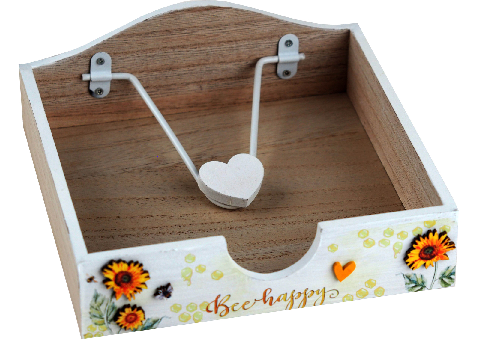Wooden Napkin Holder - Bee Happy - Bumble Bee Sunflower Design