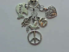 PEACE SIGN DOVE HEART LOVE KEY CHAIN CLIP FOR PURSE BACKPACK BAG FOB ZIPPER PULL