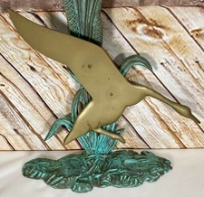 Duck Doorstop Vintage Landing Goose Mid-Century Brass Cattail Den Lodge Cabin