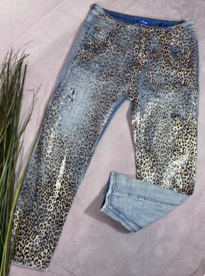 Damen JEANS S. Woman H8049 Stretch Hose metallic LEO Print XL 44 46