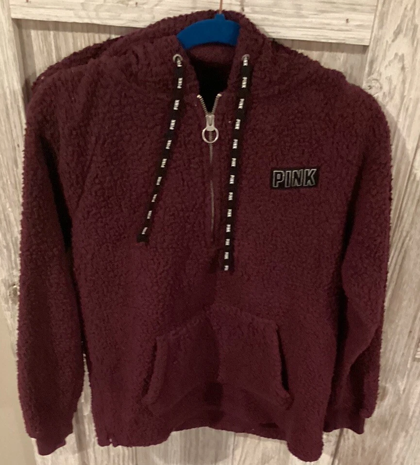 UNDERCOVER Felpa con cappuccio Victorias Secret rosa donna Xsmall marrone sherpa manica lunga 1 4 zip